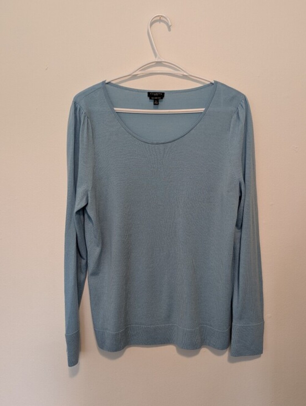 Talbots 100% Pure Merino Wool Pearl Sweater Blue Preppy Classic Chic Elegant LP